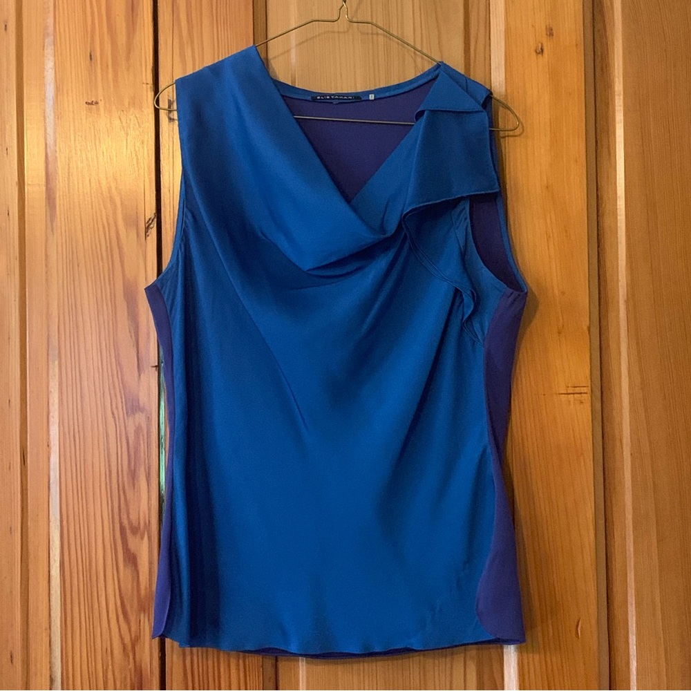 Elie Tahari Blue Sleeveless Cowl Neck Blouse Size: L